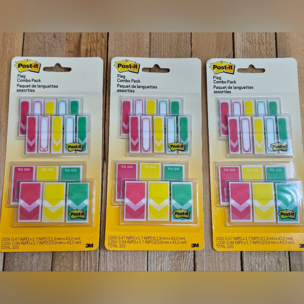 NIB - POST-IT FLAG COMBO PACK - 3 PACKS - 682-RYG - 960 LABELS - 3M